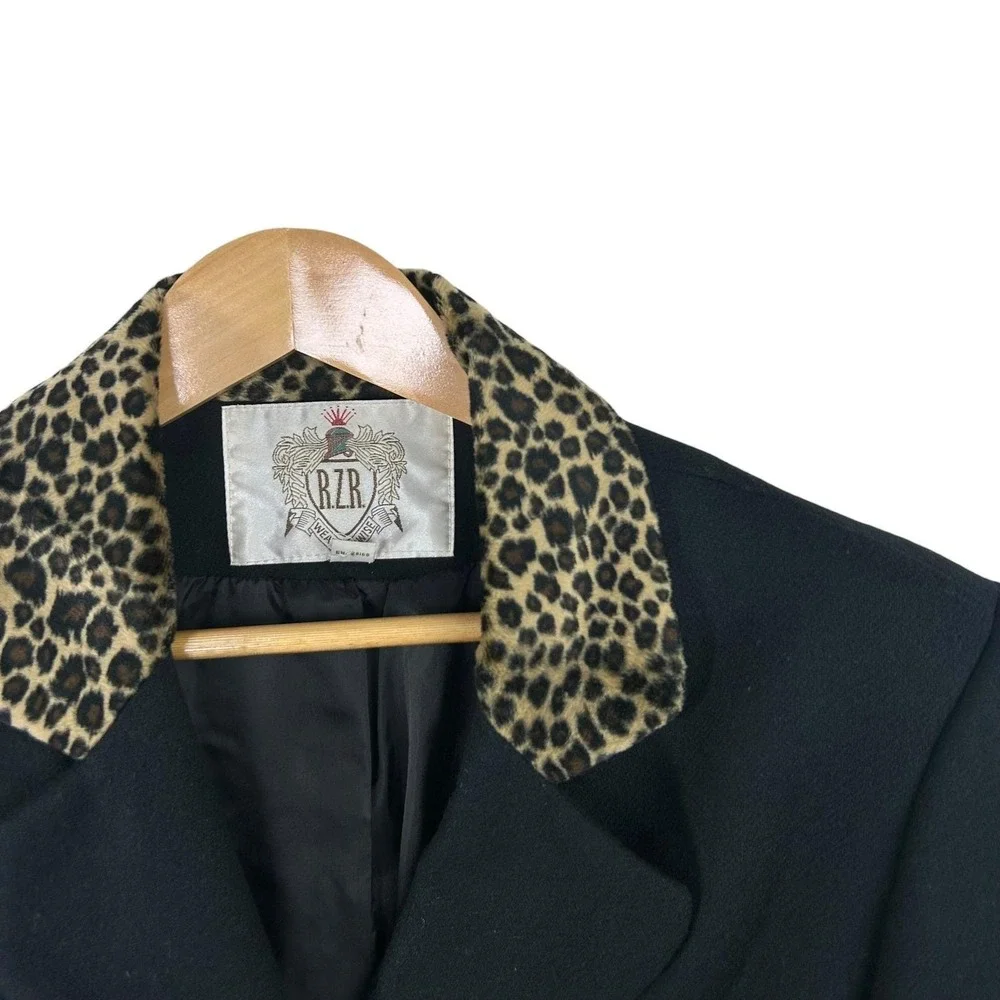 Vintage Black Wool Winter Coat Leopard Collar Quiet‎ Luxury Parisian Chic 9 10